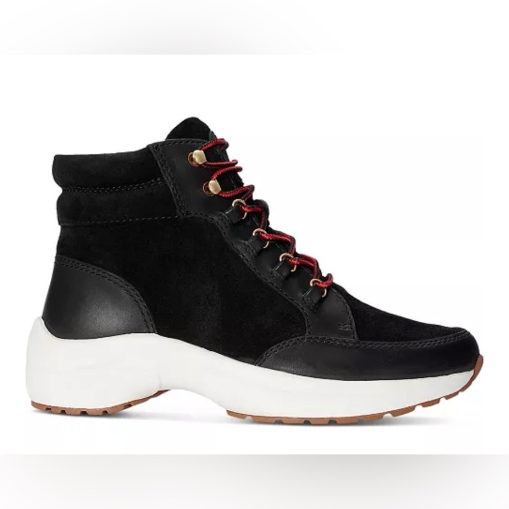 Lauren Ralph Lauren Rylee Black Boots with Red Laces - Picture 2 of 5